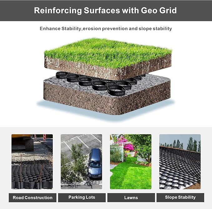 Geo Grid 3" Thick Gravel Ground Grid - 9 x 17 Ft Driveway Geocell with 1885 LBS Per Sq Load, Foldable Gravel Retainer Permeable Stabilizer for Driveways, Walkway, Slope Shed Base & Garden