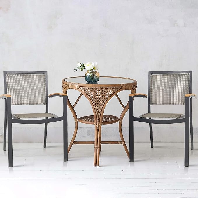 TRY & DO Patio Dining Chairs Set of 4,Outdoor Stackable Dining Chairs with Armrest Textilene Mesh Fabric Aluminum Frame Patio Furniture Sets for Garden, Balcony, Lawn and Indoors