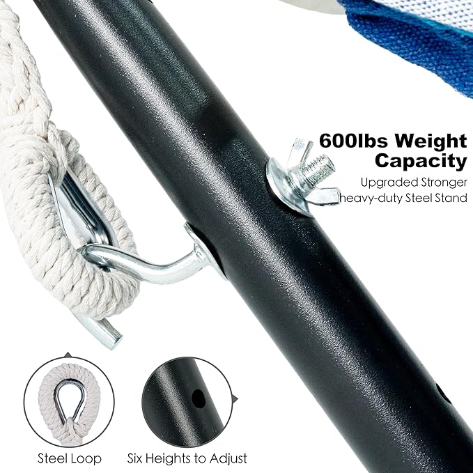 Double Hammock with Stand for Outside, Upgraded Spreader Bar, Heavy Duty Space Saving Steel Stand 2 Person, Side Pockets, Easy Assembly, 600lbs Weight Capacity, Indoor & Outdoor (Green Blue)