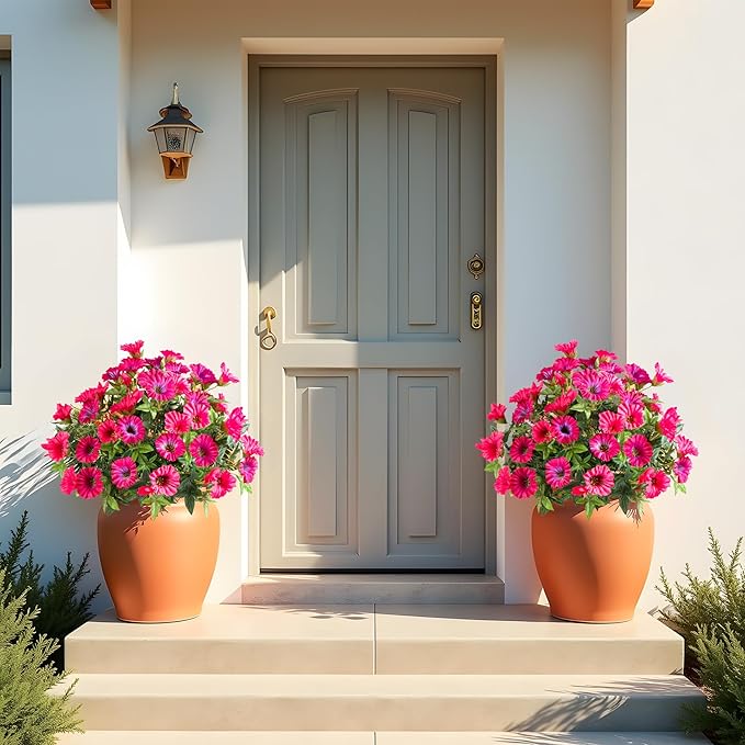 4 Pcs UV Resistant Artificial Petunias Fake Flowers Artificial Flowers for Outdoors Silk Flowers Fake Hanging Basket Plants Suitable for Outdoor Porch Decoration patio Decor 13.3In (Rose red)