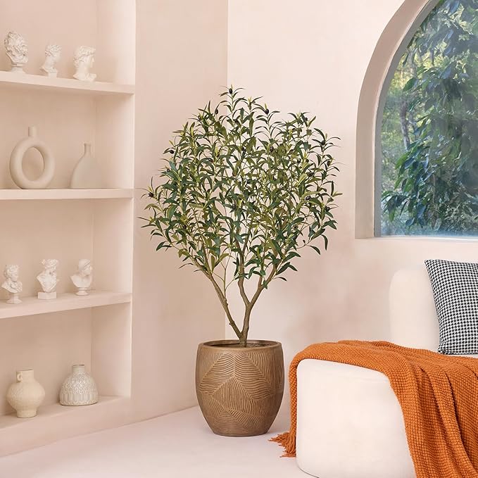 Olive Tree Artificial – 5ft Faux Olive Tree with UV Resistant Leaves - Tall Fake Plant in Pot, Large Floor Plants for Indoor & Outdoor, Living Room, Office, Modern Home Decor, VN126