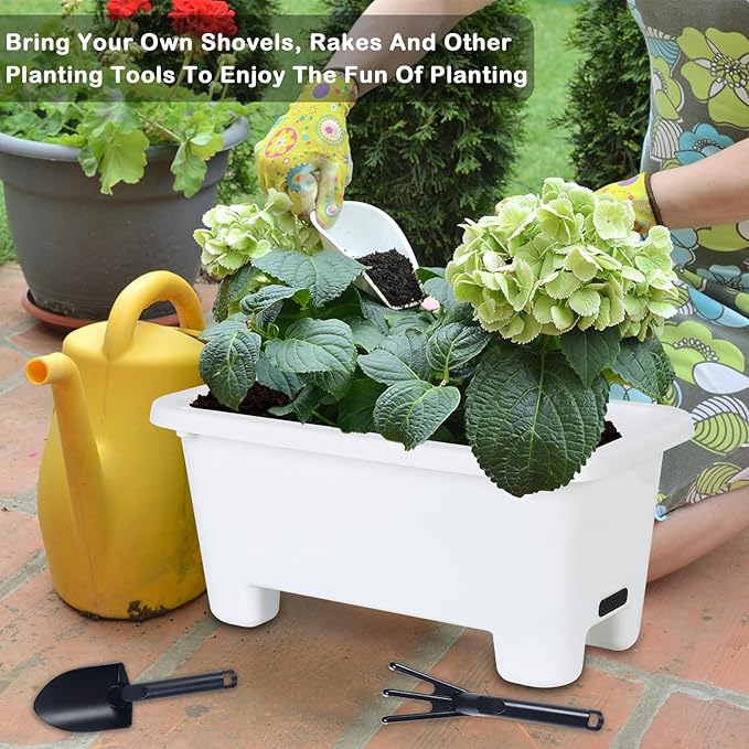 Self-Watering Rectangle Planter Boxes 8-Pack, 15.7-Inch Window Box Planter with Drainage Holes & Trays, Pots for Vegetables, Herbs, Flowers, Garden Windowsill Balcony (White, 15.7*8.3*7.1 inch)