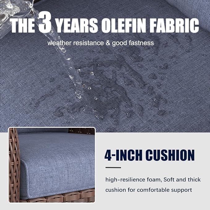 LayinSun 10 Pieces Outdoor Patio Furniture Set with Fire Pit Table, Rattan Wicker Sectional Swivel Rocker Chairs Sets