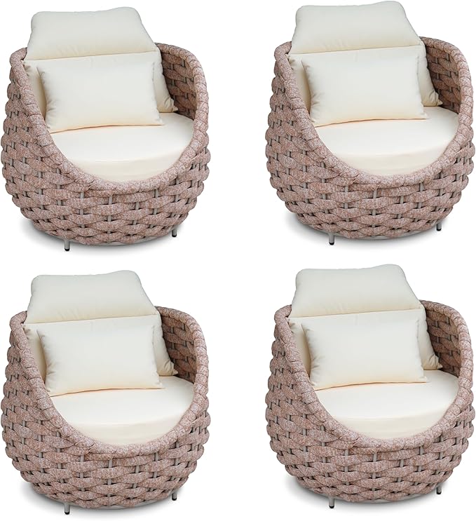 4 PCS Outdoor Accent Chair: Aluminum Woven Rope Patio Chair Modern - Cushioned Single Chair Assembled - All Weather Deck Furniture for 400lbs Porch Lanai Yard Balcony Garden Hotel, Terracotta