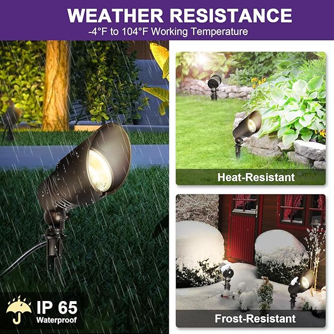 Low Voltage Spot Lights, 2700K-5000K Adjustable, 7W, 520LM, IP65 Waterproof, CRI 90+, 12-24V AC/DC, Outdoor Landscape Light for Garden, Yard, Bronze, ETL Listed, 12-Pack