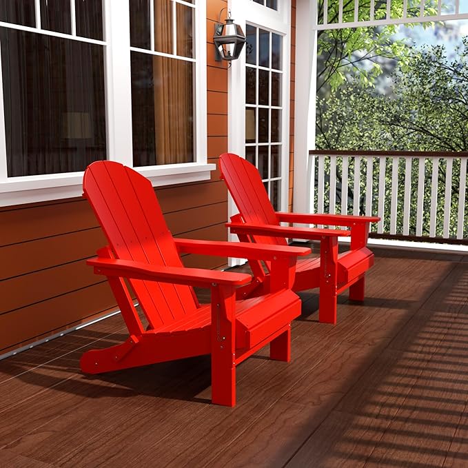 Westin Outdoors Laguna WO Home Furniture Adirondack Chair 2 PCS Set Outdoor Folding Patio Chair for Bon Fire Pit Garden Lawn Backyard Lounging Relaxing (Red)