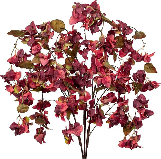 Artificial Bougainvillea Branches 47" Long Wisteria Vines Trailing Artificial Flowers for Front Door Porch Planter Urn Patio Balcony Drooping Flowers Dark Mauve Bugambilias for Planters