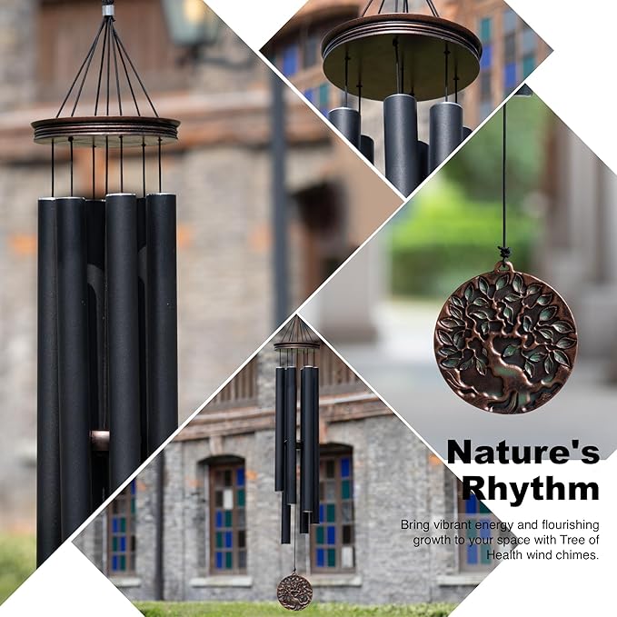 Vanquer Large Wind Chimes for Outside Deep Tone - 46'' Wind Chimes Outdoor Clearance, Memorial Windchimes, Sympathy Gift, Outdoor Décor, Patio, Home Décor, Vintage Black (46" Tree of Life)