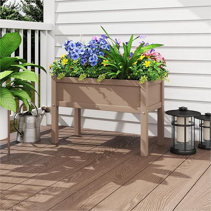 Small HDPE Raised Garden Bed, Elevated Planter Box with Legs, Outdoor All-Weather Planter Raised Beds for Seeds, Herb, Flower, Vegetable (Khaki)