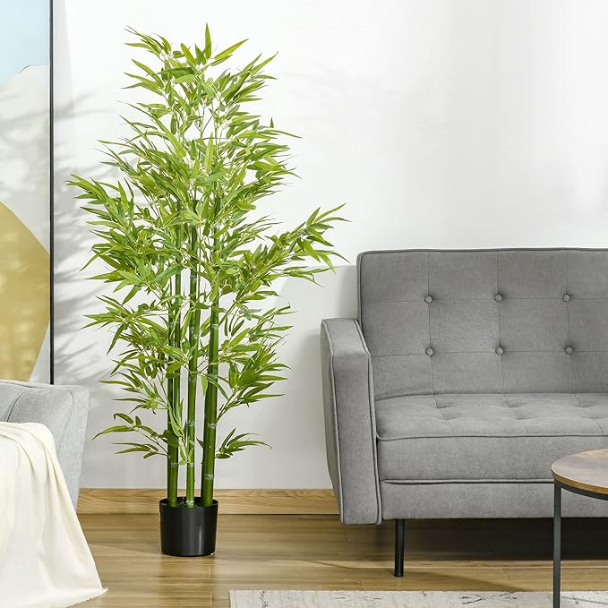 HOMCOM 5FT Artificial Bamboo Tree, Decorative Fake Plant in Nursery Pot for Indoor or Outdoor Decor, Green