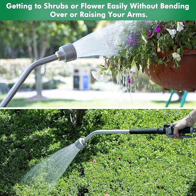 RESTMO Long Watering Wand, 24 Inches Gentle Soft Full Shower Sprayer Wand with Flow Control, Heavy Duty Metal Hose Wand for Hanging Baskets, Shrubs, Plants, Flowers, Garden and Lawn, Black