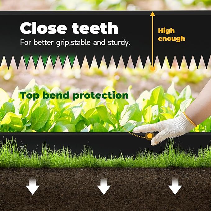 Steel Garden Edging with Top Bending Protection Metal Lanscape Edging Steel Lawn Edging 40 inch Strips, 8 inch Depth 180 Degree Bend for Garden,Lawn,Backyard, 6 Pack (8 inch-180 Degree Bend, Black)