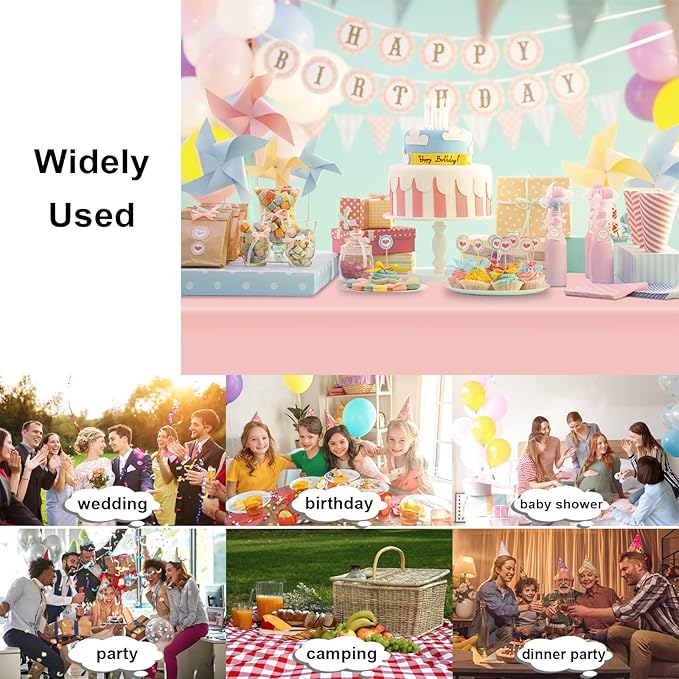 12 Pack Rectangular Disposable Blush Pink Tablecloth, Light Pink Plastic Table Cloths for Parties Disposable, 54x108 in Waterproof Tablecloth for Birthday Party Baby Shower Picnic Valentines