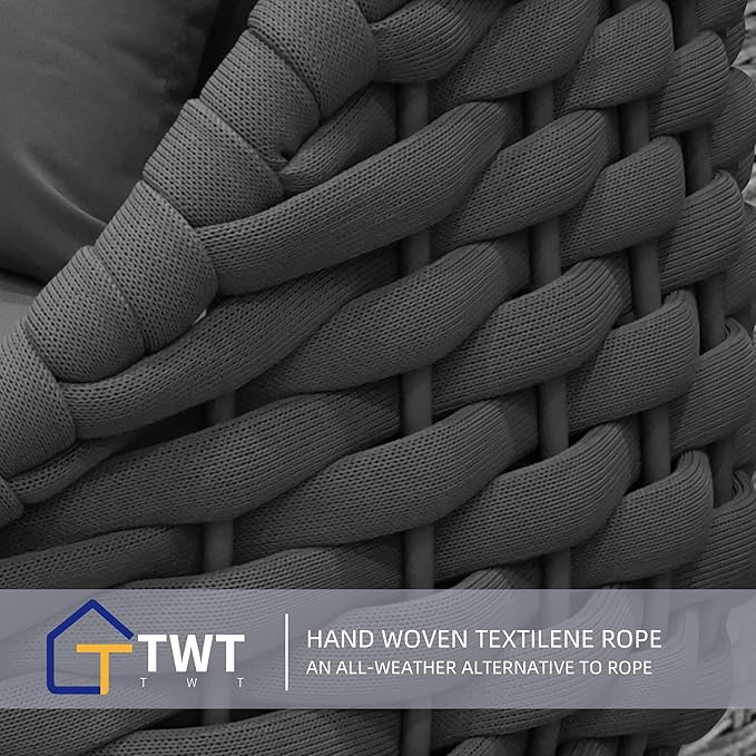 TWT Patio Furniture Sofa Set 4 Pieces Aluminum Outdoor Furniture w/27.8in Coffee Table,Patio Conversation Set with Hand Woven Textilene Rope for Backyard Garden Poolside,Dark Gray