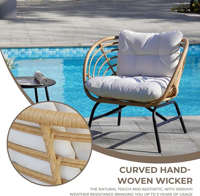 Grand patio 5-Piece Boho Outdoor Furniture Set, Wicker Sofa Set with Beige Thick Cushions and 2 Coffee Tables, Conversation Set for Backyard,Balcony,Poolside