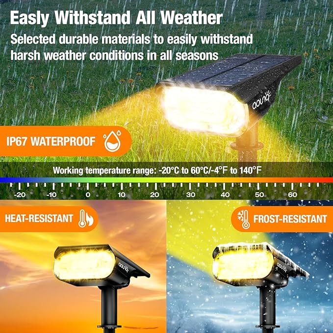 2 Pack Solar Spot Lights Outdoor 1000 Lumens, 64 LEDs IP67 Waterproof Landscape Lighting with 4 Modes - 2-in-1 Solar Spotlight & Pathway Light for Garden, Yard, Patio Decor, Warm White