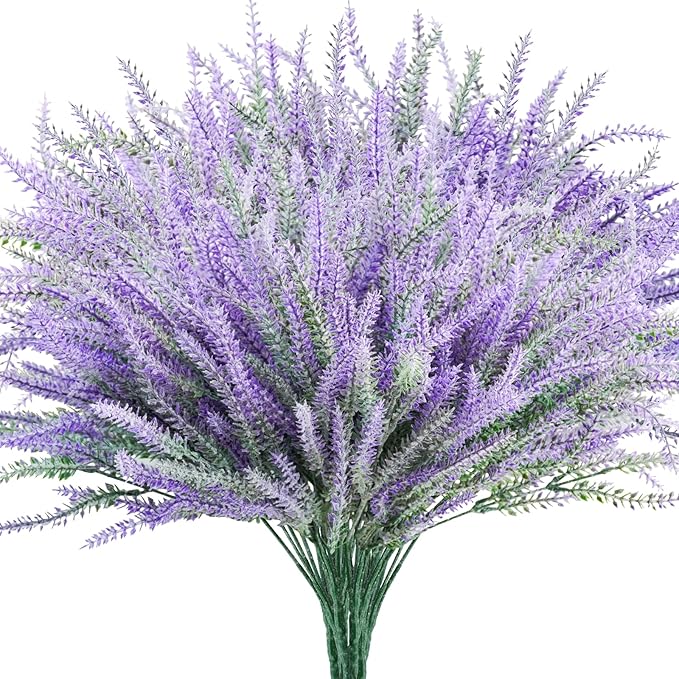 30 Bundles Artificial Lavender Outdoor, 14.5" UV Resistant Faux Plants Outdoor Greenery Stems No Fade Plastic Fake Flowers for Window Garden Office Patio Porch Decor