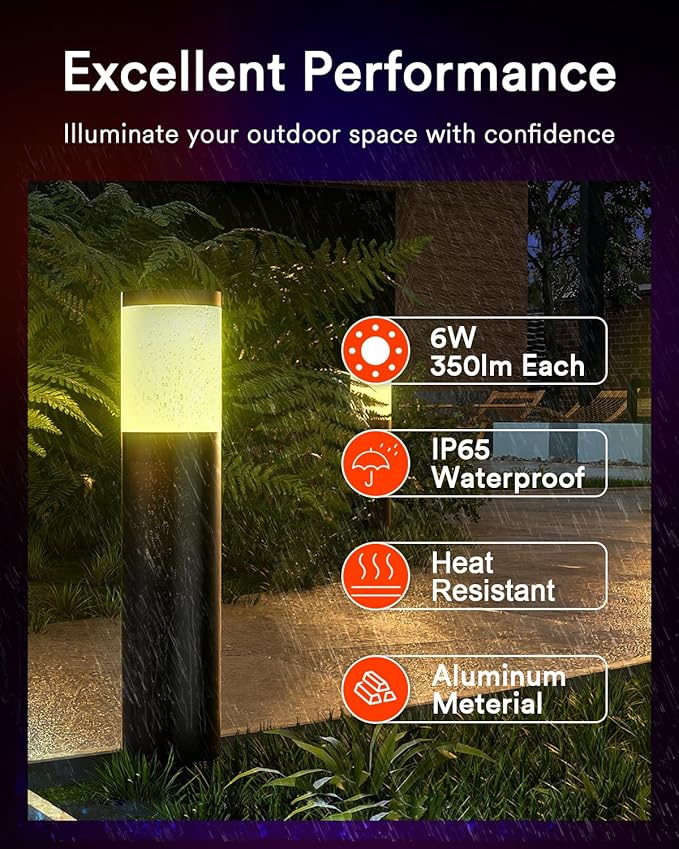 Lumary 6 Pack Smart Pathway Lights 2100LM, RGBAI/Cool/Warm White, Aluminum Wired Landscape Lighting IP65 Waterproof Works with Wi-Fi APP/Voice/Remote Control for Outdoor Yard, Garden, Walkway