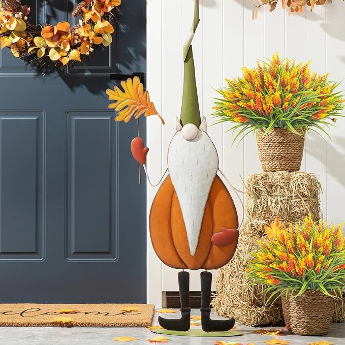 20 Bundles Artificial Plants Outdoor Fake Monkey Grass with Flowers (Orange Red)