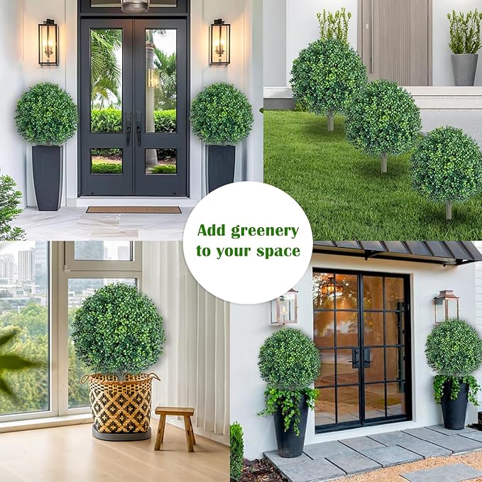 27" Artificial Boxwood Topiary Ball Fake Bushes-Trees UV Resistance shrubs Rated with Spike Easy to Push in The Ground.Plant Looks Great in a Planter Anywhere. Indoor/Outdoor Decor 4 Pack