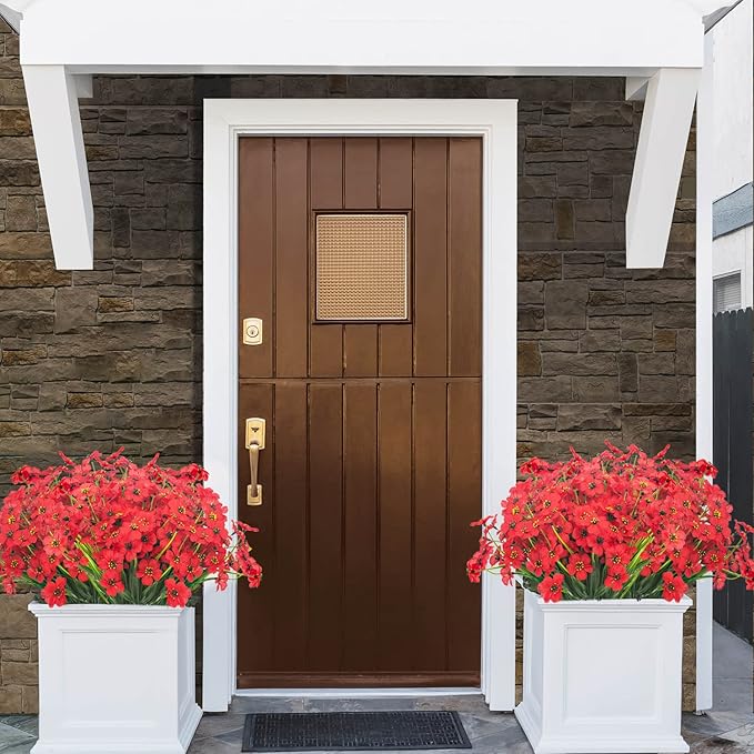 20 Bundles Artificial Flowers Outdoor UV Resistant Fake Flowers (Red)