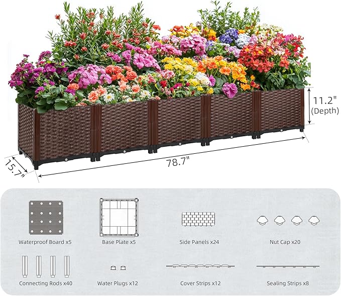 Raised Garden Beds Outdoor Self-Watering, Large Garden Planter Box With Drain Outlet, Elevated Rectangular Raised Beds for Gardening Vegetables Flowers Above Ground Garden Planters, 78.7"x15.7"x14.2"