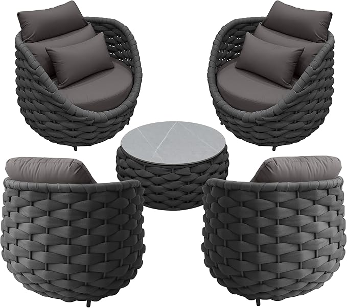 TWT Aluminum Outdoor Patio Furniture Set, 4 Pcs Textilene Armchairs Modern Outdoor Conversation Set Outdoor Single Sofa with Upgrade Cushion and Coffee Table for Balcony, Dark Grey