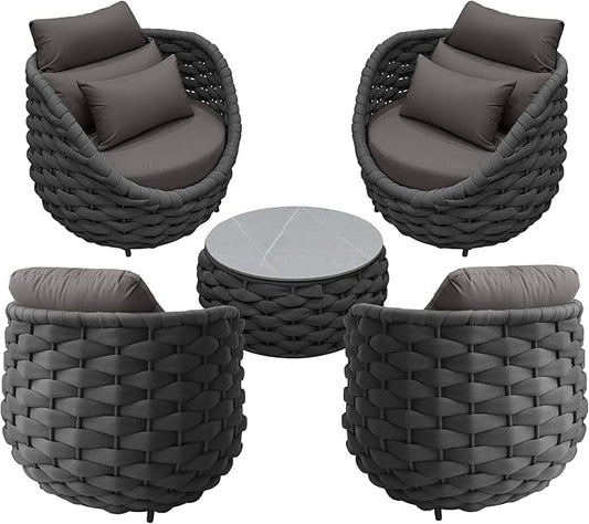 TWT Aluminum Outdoor Patio Furniture Set, 4 Pcs Textilene Armchairs Modern Outdoor Conversation Set Outdoor Single Sofa with Upgrade Cushion and Coffee Table for Balcony, Dark Grey