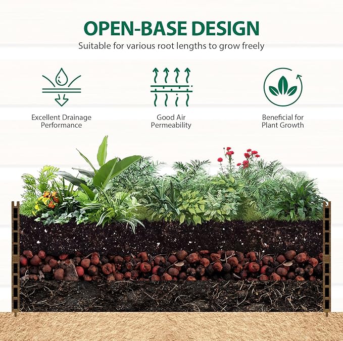 Vertical Screen Planter Bed - Raised Garden Box with Trellis for Climbing Plants, Durable Privacy Fence Planter for Outdoor, Patio, Deck Aluminum Frame, Yellow Teak with Base