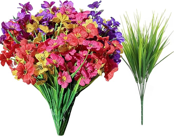 16pcs Outdoor Artificial Flowers UV Resistant Fake Flowers Bulk Artificial Flowers for Decoration Faux Silk Flowers for Garden Porch Window Box Hanging Planter Decorating