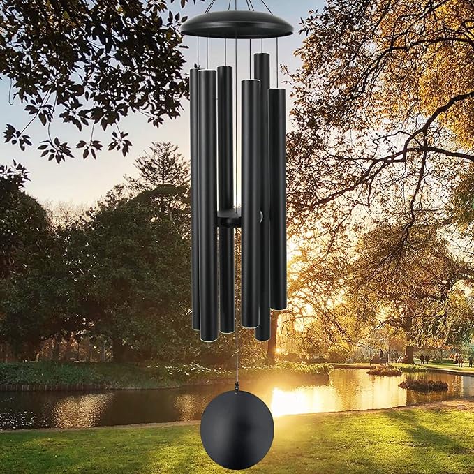 ASTARIN 45 in Memorial Wind Chimes Large with 6 Heavy Tubes, Large Deep Tone Wind Chimes Outdoor for Garden Hanging Décor,Sympathy Gifts. Black