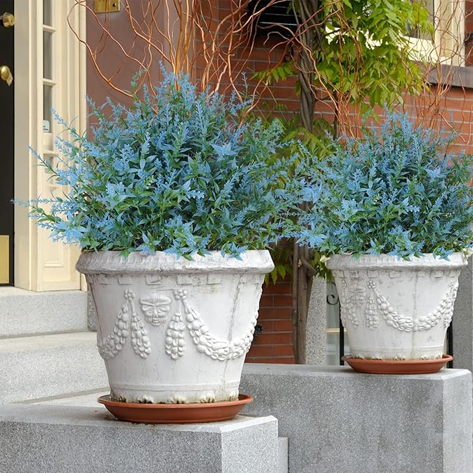 Blue Artificial Flowers for Outdoor Faux Outdoor Flowers Artificial Flowers That Look Real Outdoor Fake Flowers Outdoor Flowers Artificial for Porch Artificial Lavender Flowers for Outdoors(Blue)