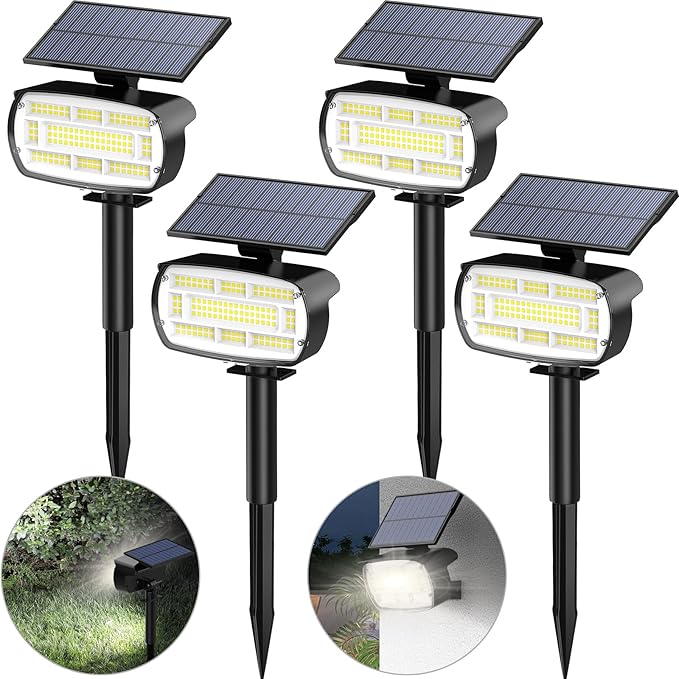 Fabrito Solar Spot Lights Outdoor 136 LEDs, Big Brighter Lighting Solar Lights Outdoor, 4 Pack IP65 Waterproof Landscape Spotlights Auto On/Off for Yard, Garden, Pathway, Plants,Tree (Cool White)