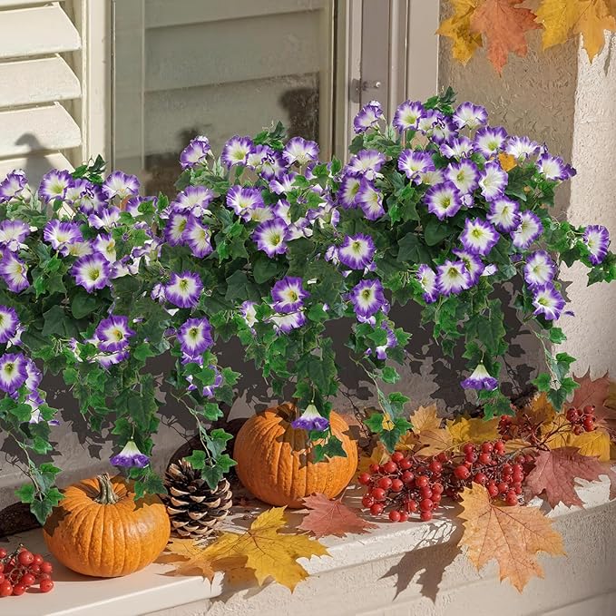 Artificial Fake Flowers Plants for Outdoor Decoration, 2PCS Faux Petunias Silk Plants UV Resistant Realistic Porch Garden Balcony Decor, Fake Flowers for Outdoor Planters Home Decor(Pure purple)