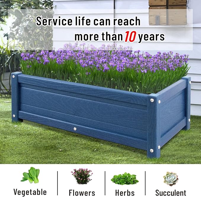 HDPE Raised Garden Beds Outdoor,Rot-Resistant and Non-Cracking,Outdoor Planter Boxes Rectangle with Drainage Holes for Yard,Lawn Navy