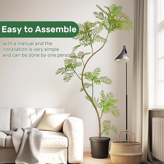 7.9FT Artificial Tree Fake Jacaranda Tree,Faux Tall Tree Lifelike Green Leaves Large Plants Indoor Fake Trees for Home Decor