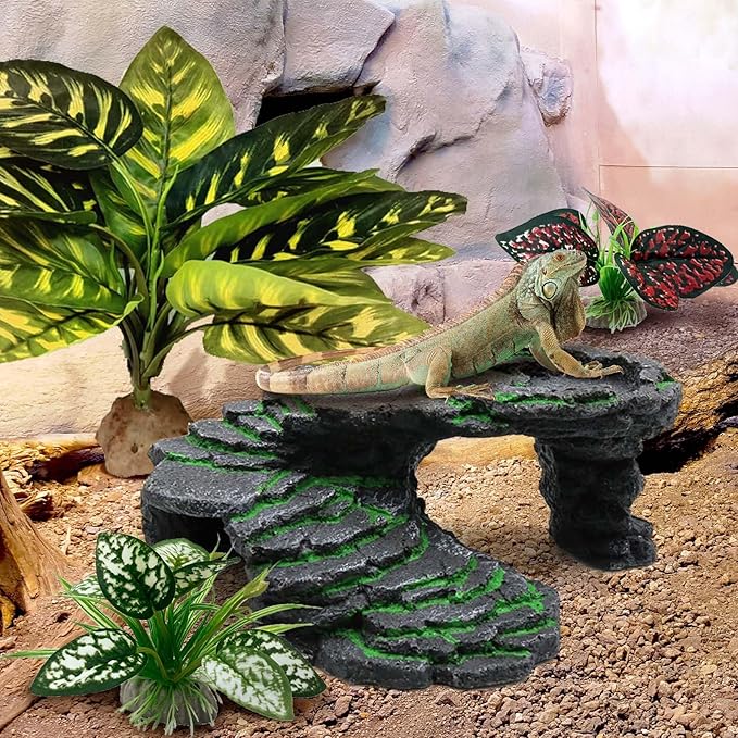Reptile Artificial Plants, Terrarium Plants Decorations Supplies, Aquarium Fish Tank Plant, Amphibian Habitat Hideout Tank Accessories(L Set-3pcs/B)
