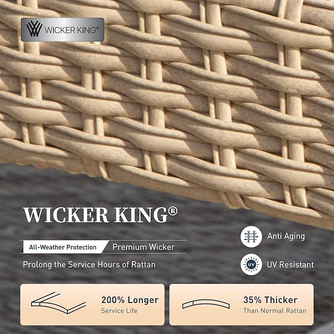 6 Piece Metal Outdoor Patio Furniture Set, Patio Conversation Set 1 3-Seater Sofa, 2 Fixed Sofa, 2 Swivel Chair with 5.75" Thick Cushion & Coffee Table White Backyard Furniture, Beige