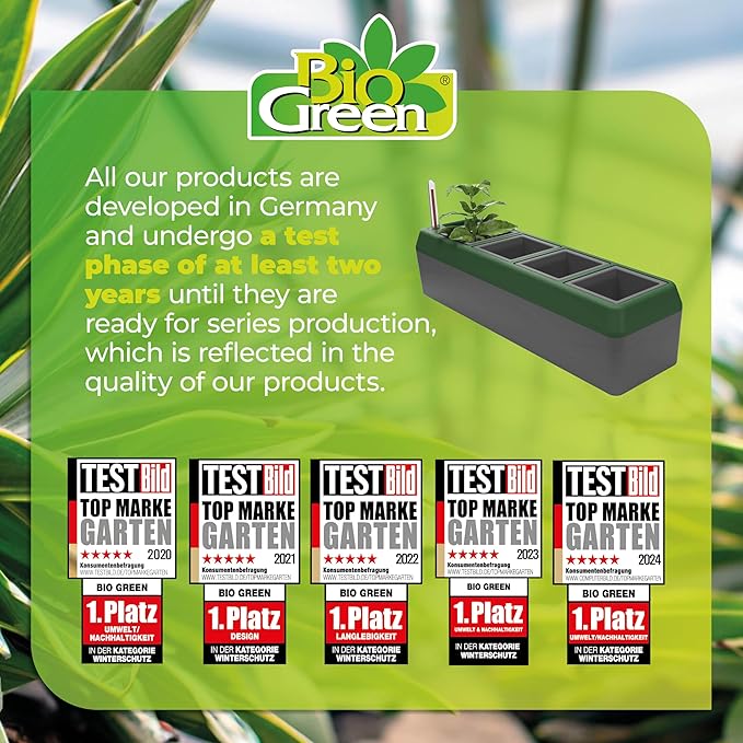 Bio Green Provence Self Watering Planters – 4-Herb Window Boxes Planters with Water Level Indicator – Windowsill Planter – Modern Pot Design – Practical and Easy to Use, Grey, Dark Green (PRO-4)