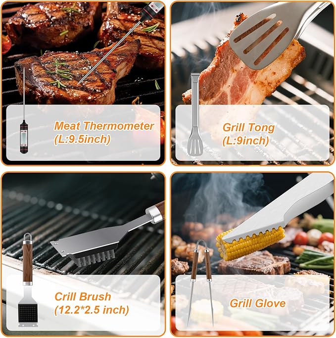 137PCS Griddle Accessories Kit for Blackstone– Stainless Steel Grill Tools for Outdoor Grill with Carrying Bag, Meat Thermometer, Grill Mats for Camping, Backyard & Gifts, BBQ Utensils for Men Women