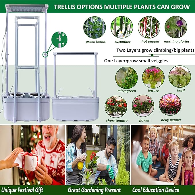 Hydroponics Growing System kit with Trellis,Smart Hydroponic Gardening System with LED Grow Light, Indoor Hydroponic Garden Herb Grow Kit for Short Tomato,Pepper,Cucumber (6200LC)