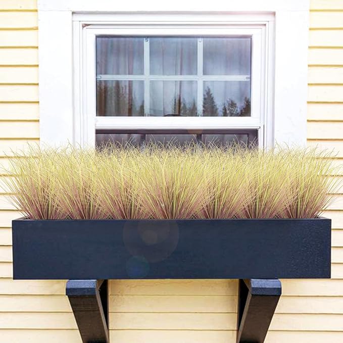 10 Bundles Fake Grass Plants Artificial Plants Outdoor Faux Plants Tall Shrubs Wheat Grass Greenery Stems UV Resistant Onion Grss for Outside Planters Indoor Room Vase Home Decor (Light Purple)