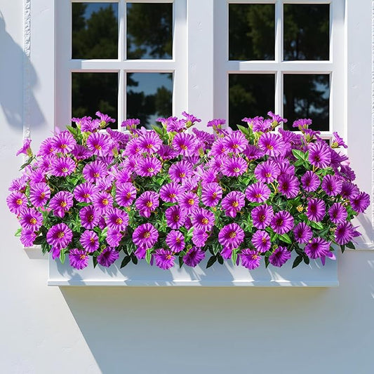 UV Resistant Artificial Petunias 13.3In Fake Flowers Artificial Flowers for Outdoors Silk Flowers Fake Hanging Basket Plants Suitable for Outdoor Porch Decoration patio Decor,8PCS,Dark purple