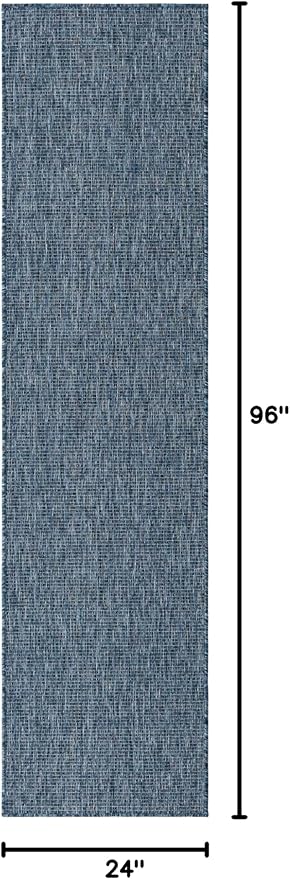 Unique Loom Collection Casual Transitional Solid Heathered Indoor/Outdoor Flatweave Area Rug (2' x 8' Runner, Blue/Navy Blue)