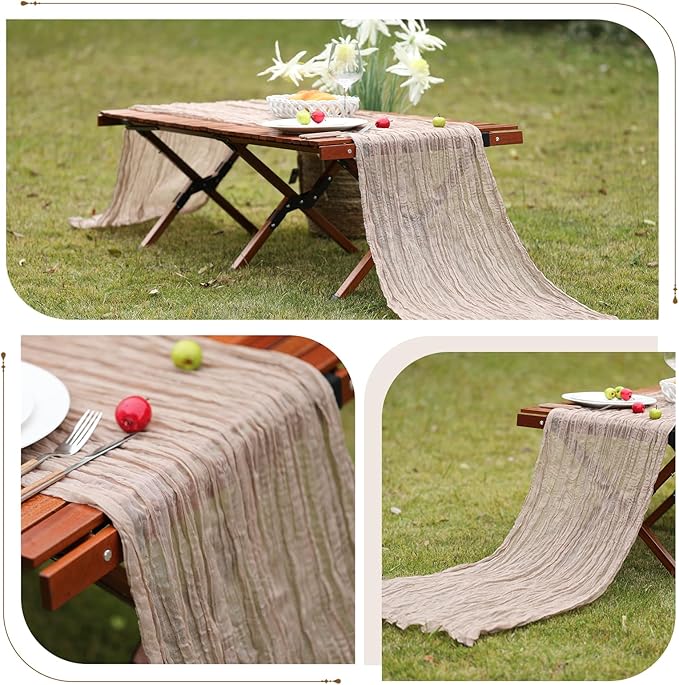 Le courant 10Ft Cheesecloth Table Runner, Rustic Boho Gauze Cheese Cloth Runner Table Runner for Weddings Bridal Baby Shower Birthday Holiday Parties Home Decor, Nude