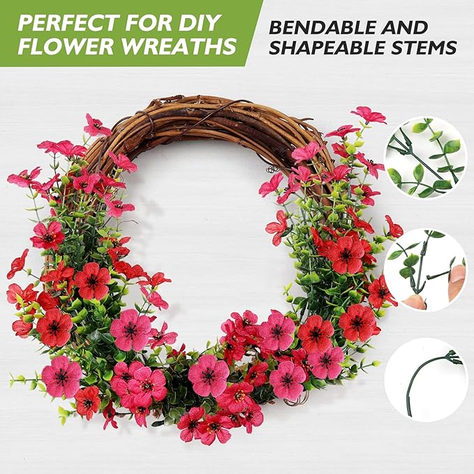 14 Bundles Artificial Flowers UV Resistant for Patio Outdoors Fake Faux Silk Plants Realistic Plastic Flowers Indoors Porch Window Home Decoration (14, Fuchsia)