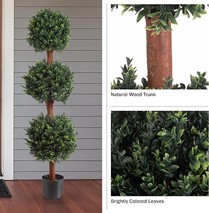 Pure Garden Set of 2 Artificial Trees - 5FT Hedyotis Topiary Fake Plants in Weighted Pots - Faux Plants for Indoor Display or Front Porch Decor