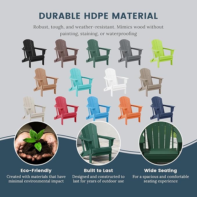 Westin Outdoors Laguna WO Home Furniture Adirondack Chair 2 PCS Set Outdoor Folding Patio Chair for Bon Fire Pit Garden Lawn Backyard Lounging Relaxing (Dark Green)