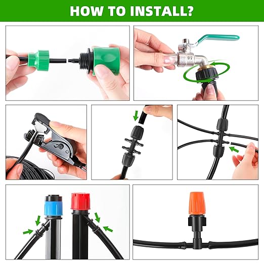 240FT DIY Automatic Drip Irrigation System Kits for Garden Plant Watering Misting System for Greenhouse Patio Lawn with Adjustable Drip Emitters 5/16" and 1/4" Irrigation Tubing Connectors Fittings