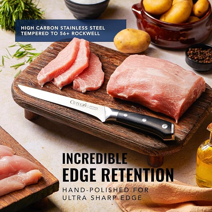 Cutluxe BBQ Carving Knife Set – Brisket Slicing and Boning Knife for Meat Cutting – Professional Knife with Razor Sharp German Steel, Full Tang, Ergonomic Handles – Artisan Series
